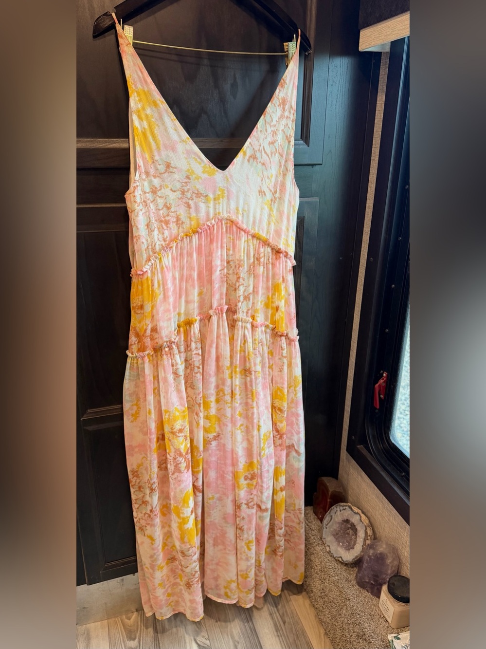 Free People Julianna Maxi Dress M Misty Combo Floral Tiered Boho Ruffle fairy